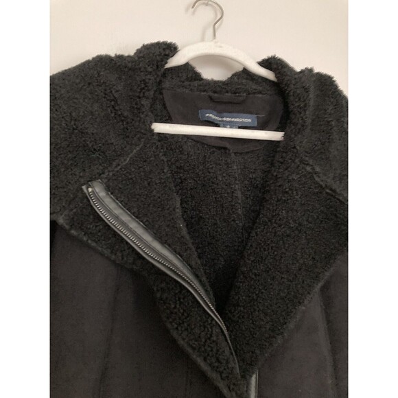 French Connection Faux Shearling Hooded Coat Jacket SMALL Black - Picture 4 of 13